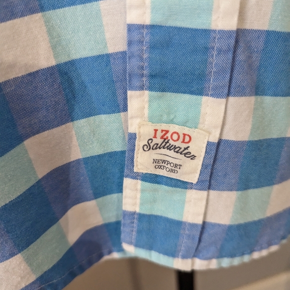 Men's Izod Saltwater Button Up -Green and Blue - Picture 4 of 5